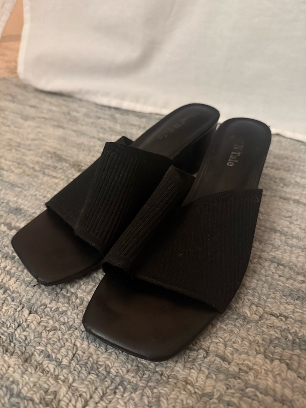 Amazon Black Slide Sandals with Wide Knit Strap